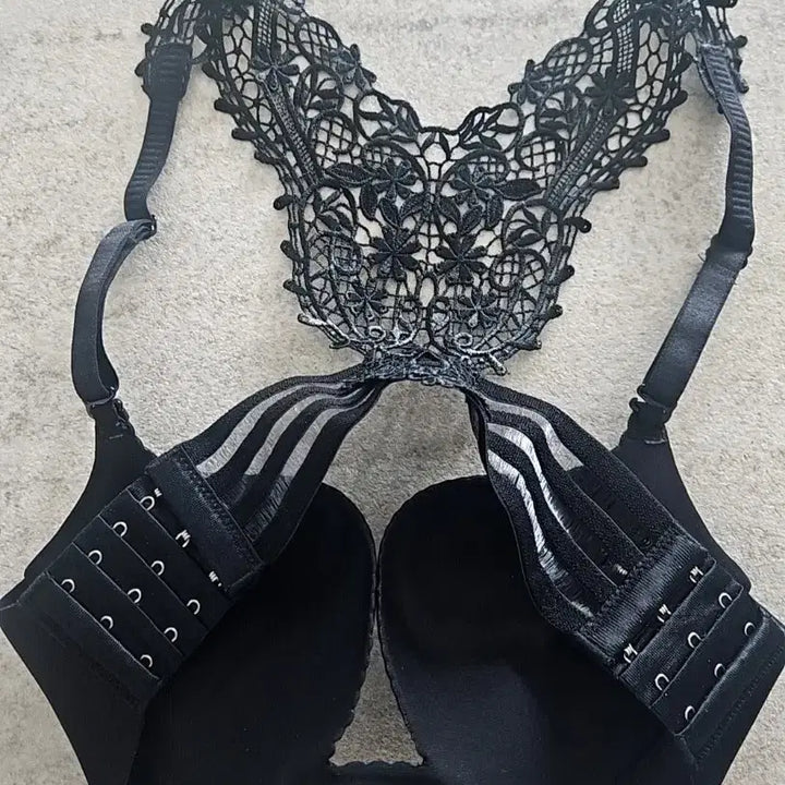 [BUNJANG] Black Lace Bra Set / 레이스 백 블랙 브라 (일괄)