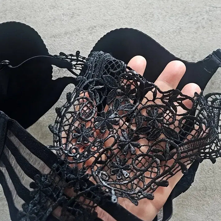 [BUNJANG] Black Lace Bra Set / 레이스 백 블랙 브라 (일괄)