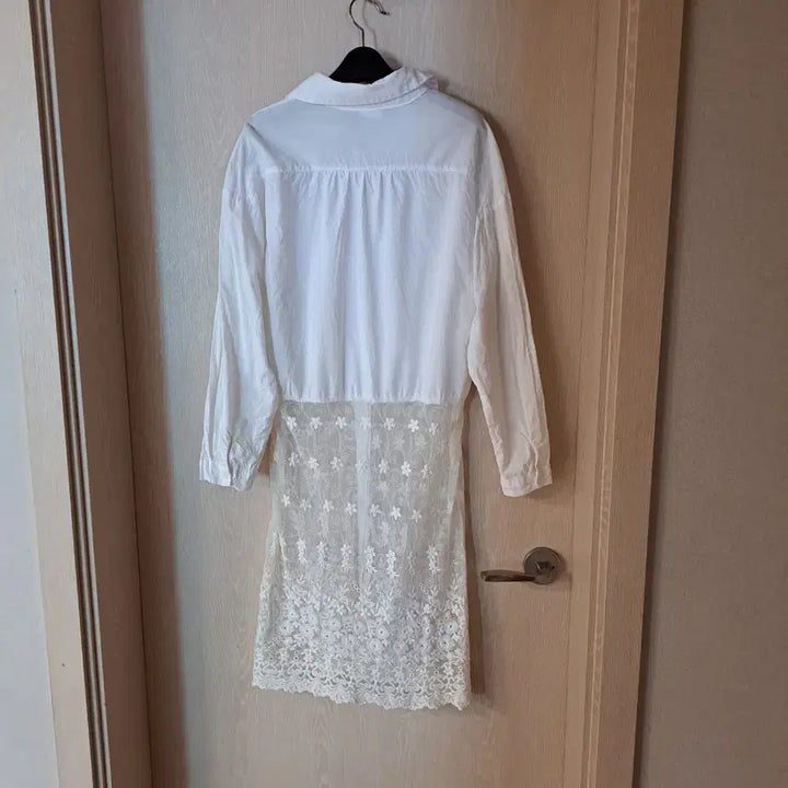 [BUNJANG] White Lace Long Shirt Dress (Size 77) / 화이트 레이스 롱 셔츠 원피스사이즈77