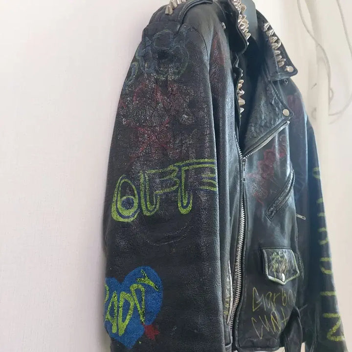 [BUNJANG] American Vintage Punk Leather Biker Jacket / 아메리칸 빈티지 펑크 레더자켓