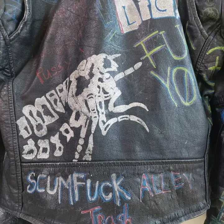 [BUNJANG] American Vintage Punk Leather Biker Jacket / 아메리칸 빈티지 펑크 레더자켓