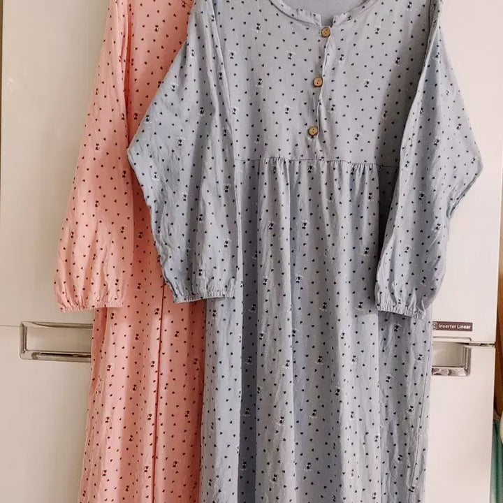 [BUNJANG] Pink/Blue Pattern Pajama Dress / 귀여운 패턴 잠옷원피스 핑크/블루