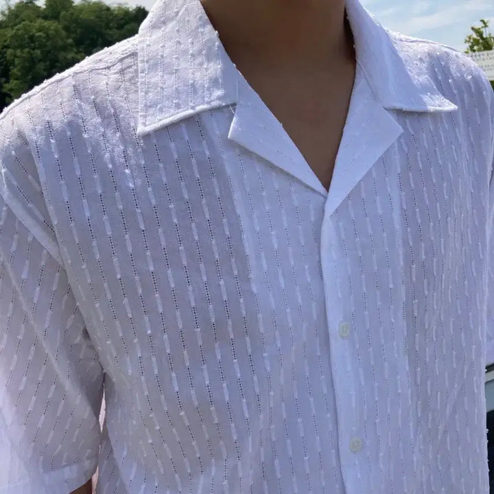 [BUNJANG] White Dot Pattern Short Sleeve Shirt / 화이트 반팔셔츠