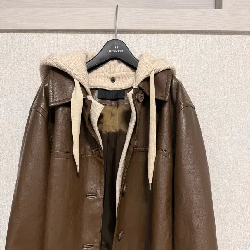 [BUNJANG] NamooGreem Faux Leather Hooded Jacket / 나무그림 페이크레더 후드 자켓