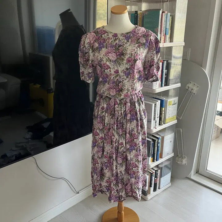 [BUNJANG] Vintage Pink Floral Print Rayon Maxi Dress / 빈티지 미국 원피스