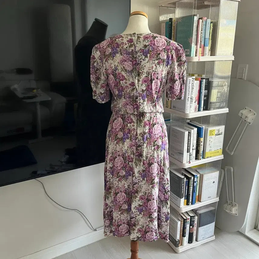 [BUNJANG] Vintage Pink Floral Print Rayon Maxi Dress / 빈티지 미국 원피스