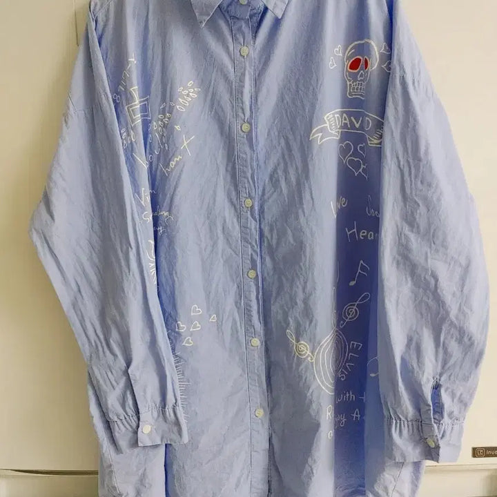 [BUNJANG] Sky Blue Printed Shirt / 프린팅 하늘색 셔츠