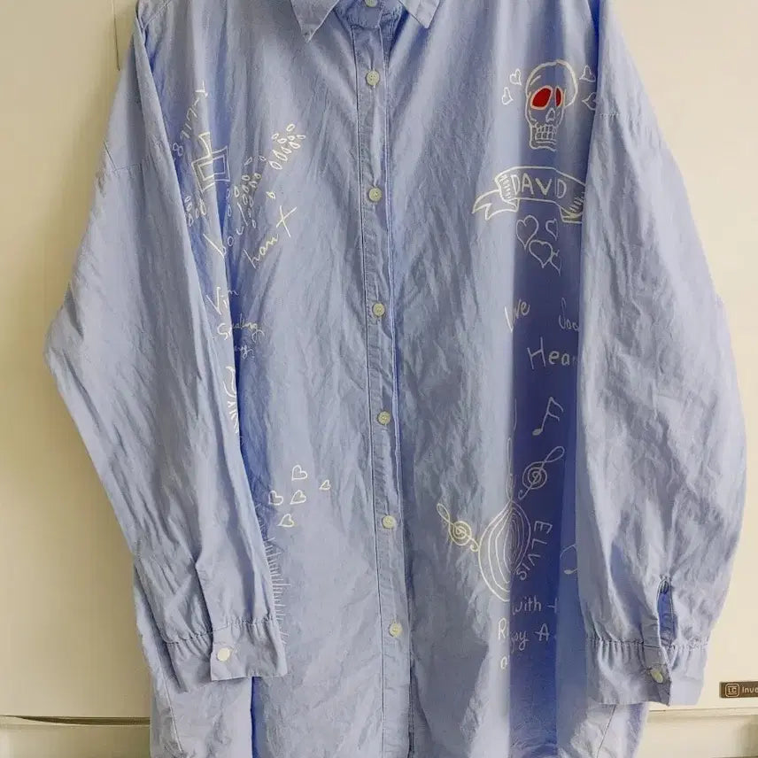 [BUNJANG] Sky Blue Printed Shirt / 프린팅 하늘색 셔츠