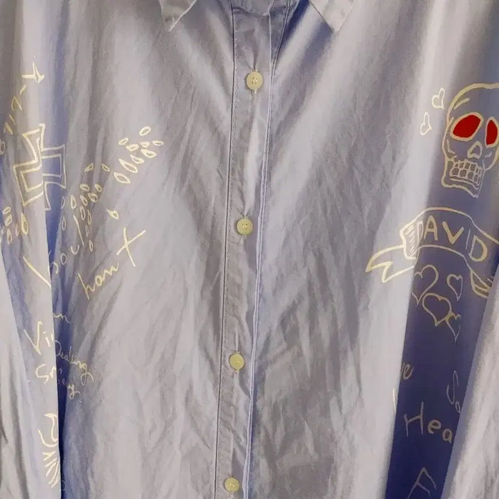 [BUNJANG] Sky Blue Printed Shirt / 프린팅 하늘색 셔츠