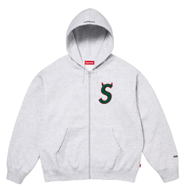 [BUNJANG] Supreme Devil S Logo Hooded Zip-up Grey / 슈프림 대빌 s 로고 후드 집업 그레이