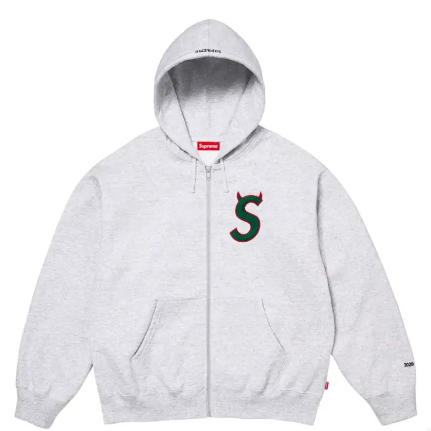 [BUNJANG] Supreme Devil S Logo Hooded Zip-up Grey / 슈프림 대빌 s 로고 후드 집업 그레이
