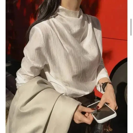 [SOLD OUT] [새상품/택O] 달리호텔 블라우스 화이트 플리츠 시스루