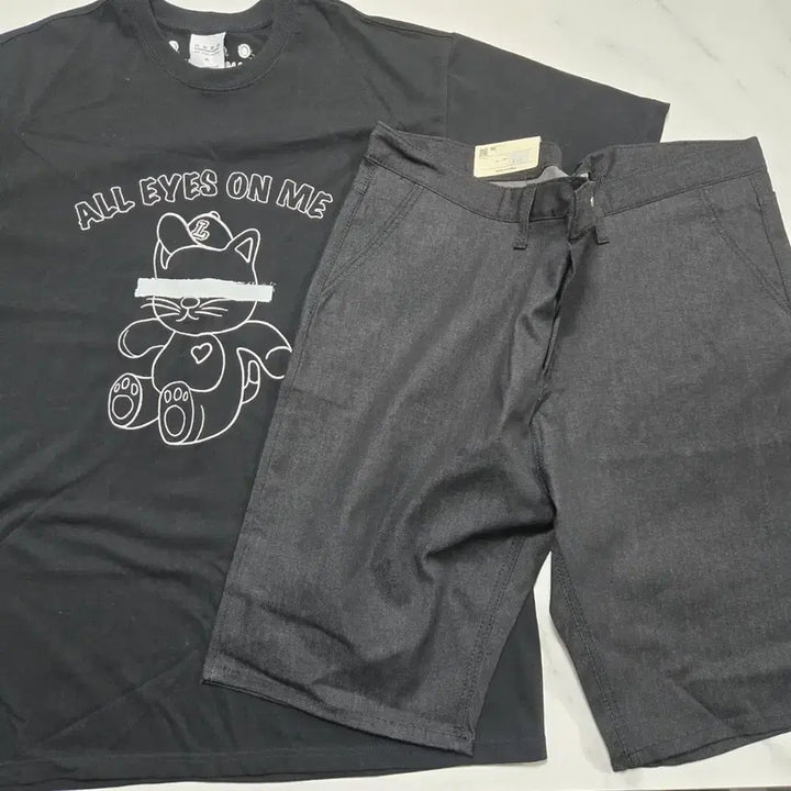 [BUNJANG] LamodeChief Cat Cotton Round Short Sleeve T-Shirt XL &amp; Shorts 42" / 티셔츠XL &amp;반바지42"