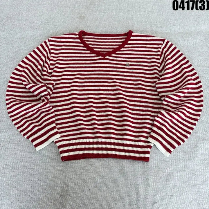 [BUNJANG] V-Neck Striped Knit Long Sleeve / 브이넥 스트라이프 니트 긴팔 0417(3)