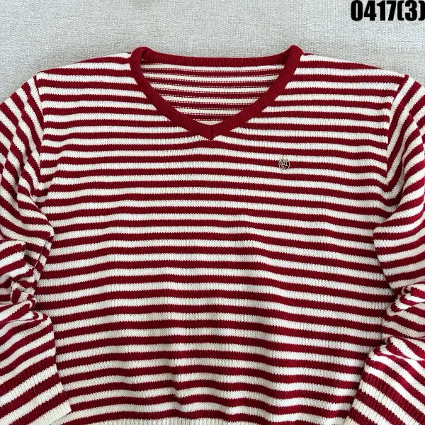 [BUNJANG] V-Neck Striped Knit Long Sleeve / 브이넥 스트라이프 니트 긴팔 0417(3)