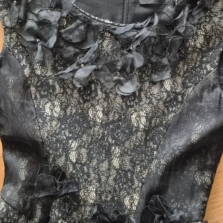 [BUNJANG] Obze Black Lace Flower Dress / 오브제 블랙 레이스 플라워 원피스(0사이즈)