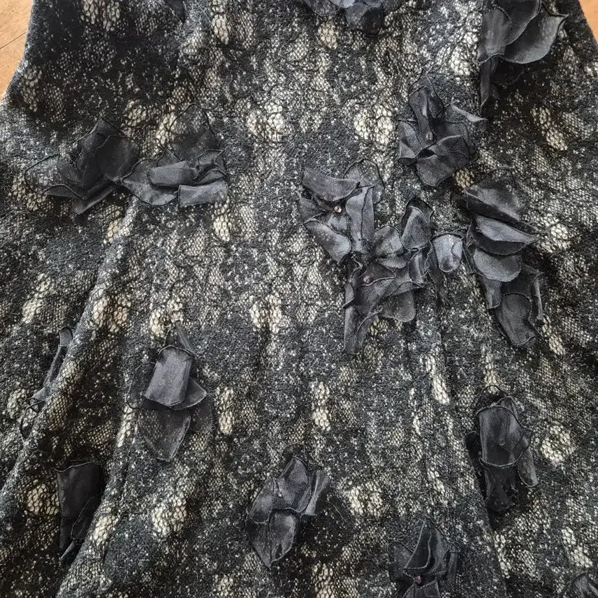 [BUNJANG] Obze Black Lace Flower Dress / 오브제 블랙 레이스 플라워 원피스(0사이즈)