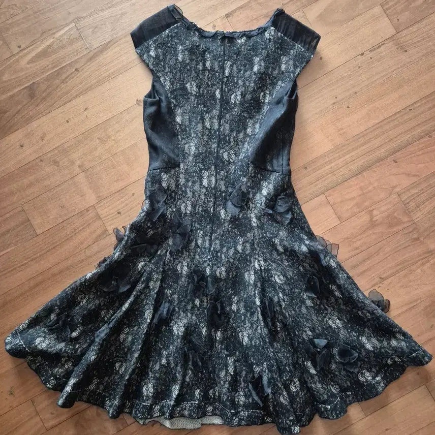 [BUNJANG] Obze Black Lace Flower Dress / 오브제 블랙 레이스 플라워 원피스(0사이즈)
