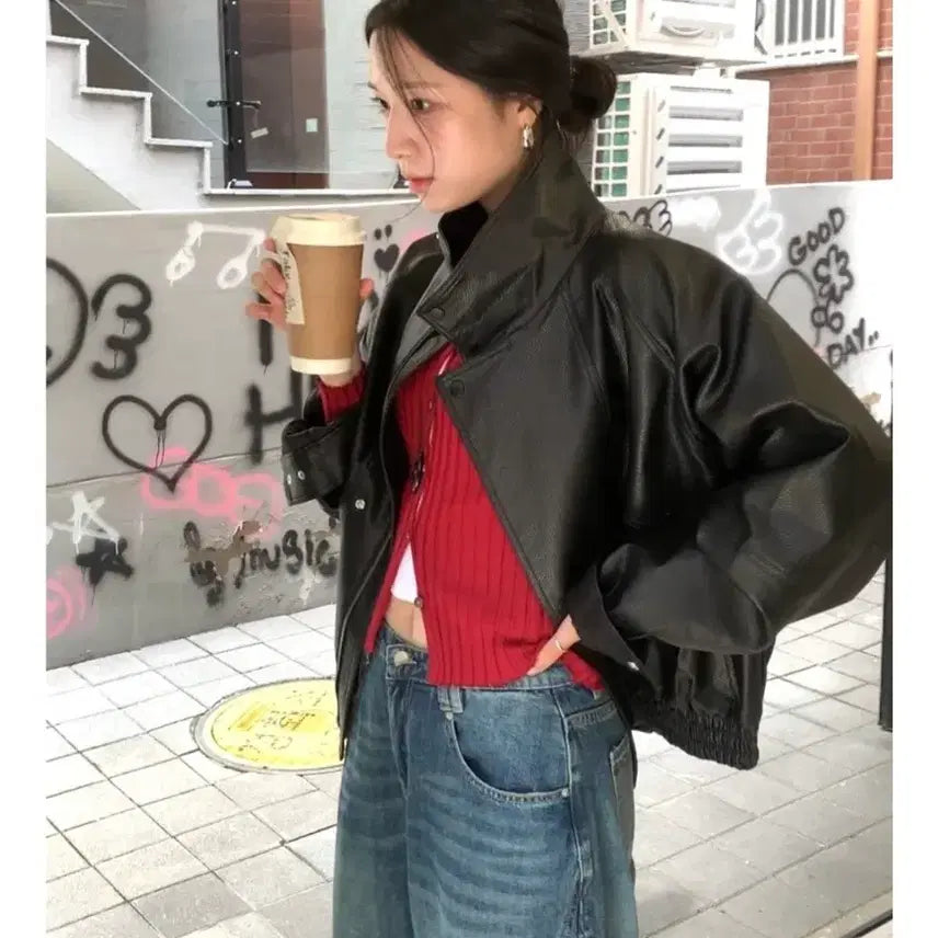 [BUNJANG] 하이원스 베를린 하이넥 버튼 레더자켓 / 하이원스 베를린 하이넥 버튼 레더자켓