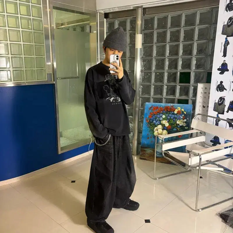 [BUNJANG] HIGH GATE Dirty Print Long Sleeve T-Shirt Black / HIGH GATE 하이 게이트 더티 프린트 긴팔 티셔츠 
