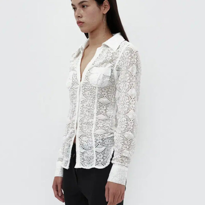 [BUNJANG] Cerric 세릭 RUFFLE LACE SHIRT 레이스셔츠 openyy / Cerric 세릭 RUFFLE LACE SHIRT 레이스셔츠 openyy