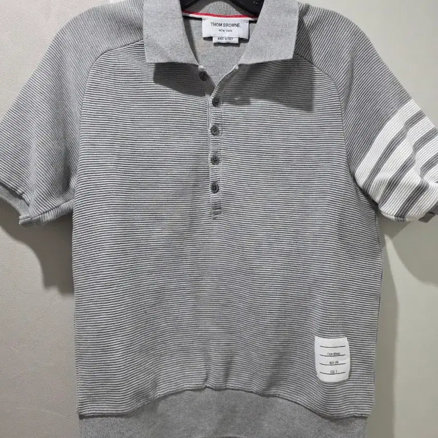 [BUNJANG] Thom Browne Gray Tricolor Band Short Sleeve Polo Shirt / 톰브라운 삼선 완장 그레이 반팔 폴로