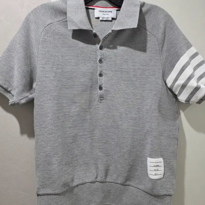 [BUNJANG] Thom Browne Gray Tricolor Band Short Sleeve Polo Shirt / 톰브라운 삼선 완장 그레이 반팔 폴로