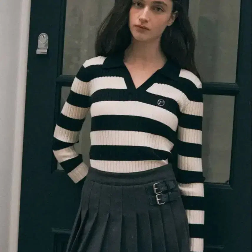 [BUNJANG] Rola Rola Striped Knit Sweater / 로라로라니트(회색분홍배색)