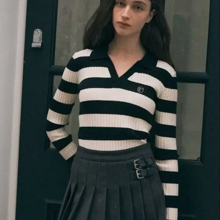 [BUNJANG] Rola Rola Striped Knit Sweater / 로라로라니트(회색분홍배색)