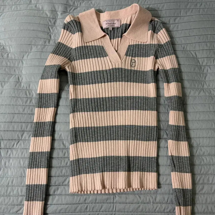 [BUNJANG] Rola Rola Striped Knit Sweater / 로라로라니트(회색분홍배색)