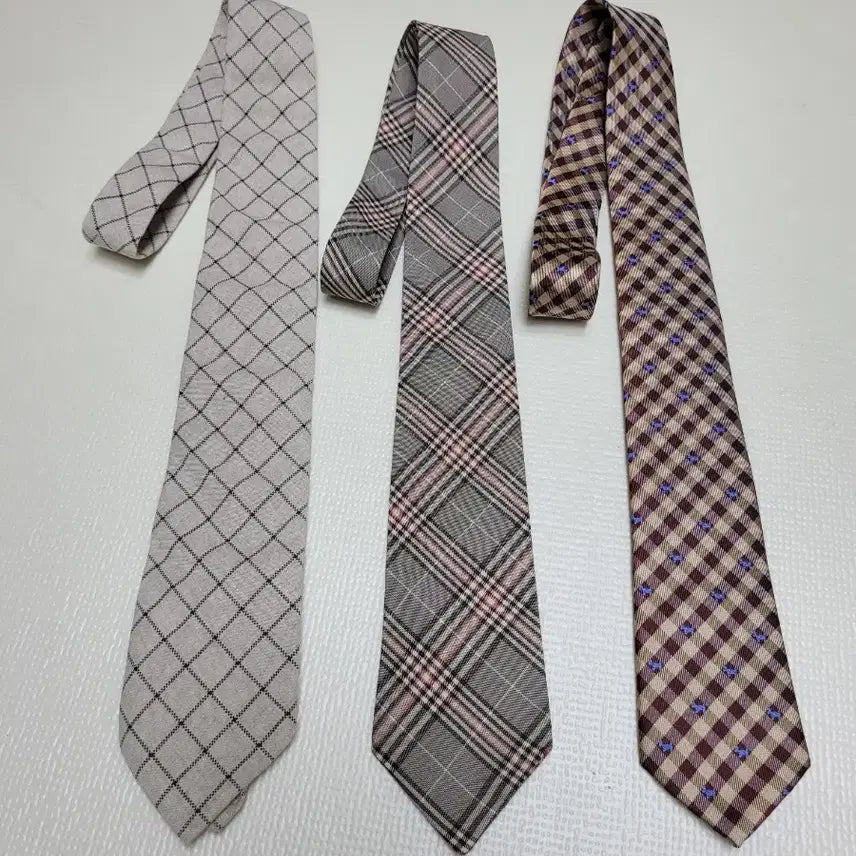 [BUNJANG] Set of 3 Checked Pattern Ties (Ivory, Grey, Brown) / 넥타이 3종 (체크패턴 아이보리, 그레이, 브라운)