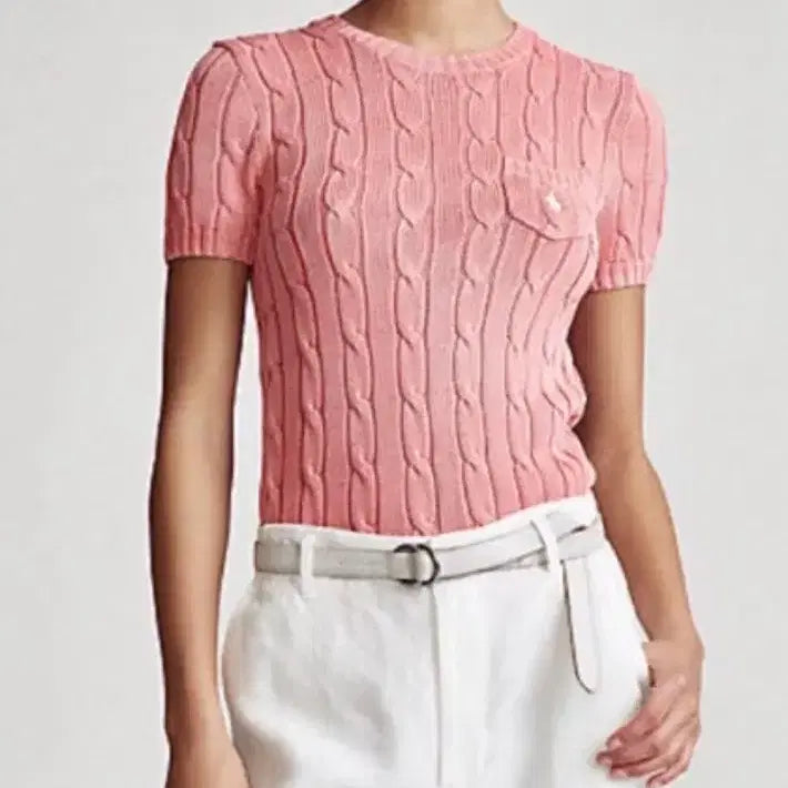 [BUNJANG] Polo Nayeon Short Sleeve Knit Top / 폴로 나연 반팔니트 로즈핑크 새상품