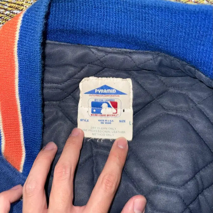 [BUNJANG] PYRAMID New York Mets Leather Varsity Jacket / 90s 뉴욕메츠 PYRAMID 야구(mlb) 가죽 바시티 자켓 L