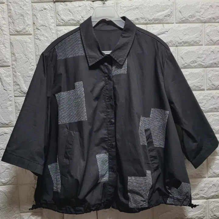 [BUNJANG] Patchwork Design Black Short Sleeve Shirt Jacket / 패치워크 디자인 블랙 반팔 셔츠.자켓