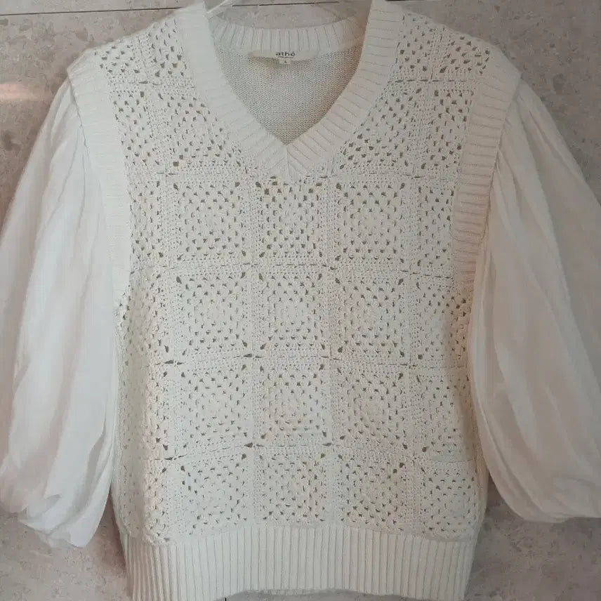 [BUNJANG] Vanessa Bruno Crochet Knit Blouse / 바네사부르노 소매퍼프 크로쉐니트 (주말초특가)