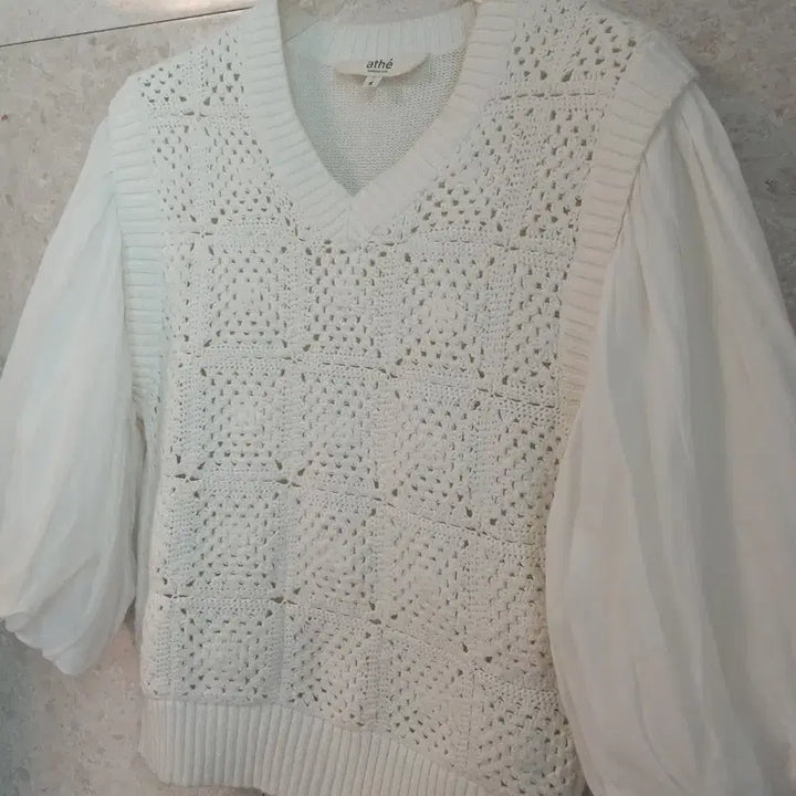 [BUNJANG] Vanessa Bruno Crochet Knit Blouse / 바네사부르노 소매퍼프 크로쉐니트 (주말초특가)