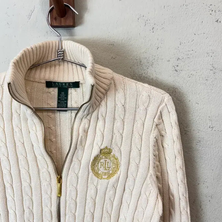 [BUNJANG] Polo Ralph Lauren Ivory Cable Knit Zip-Up Sweater / [XS] 폴로랄프로렌 아이보리 케이블 니트 집업
