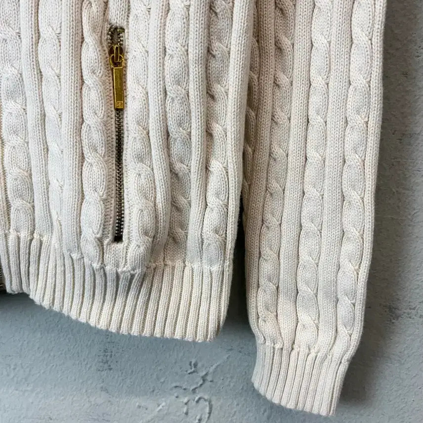 [BUNJANG] Polo Ralph Lauren Ivory Cable Knit Zip-Up Sweater / [XS] 폴로랄프로렌 아이보리 케이블 니트 집업