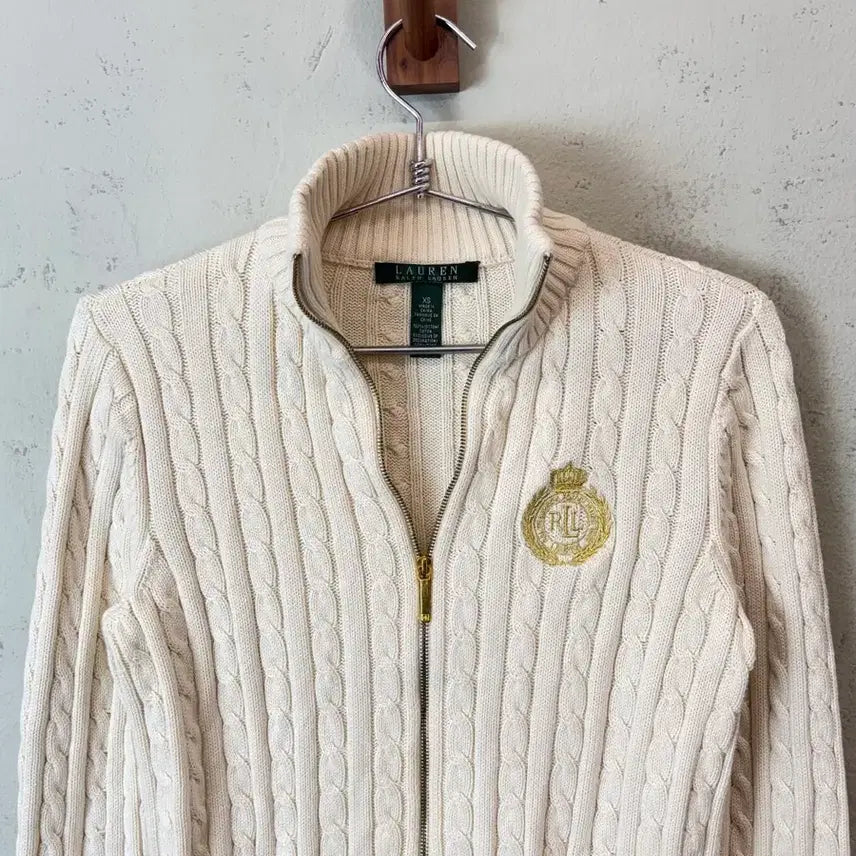 [BUNJANG] Polo Ralph Lauren Ivory Cable Knit Zip-Up Sweater / [XS] 폴로랄프로렌 아이보리 케이블 니트 집업