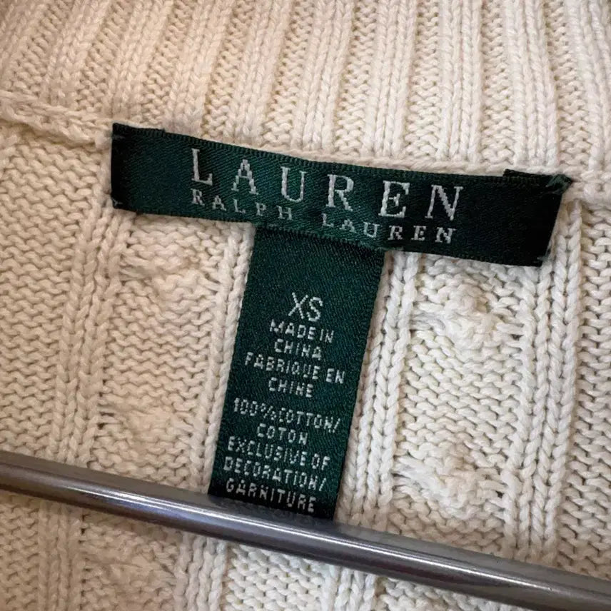 [BUNJANG] Polo Ralph Lauren Ivory Cable Knit Zip-Up Sweater / [XS] 폴로랄프로렌 아이보리 케이블 니트 집업