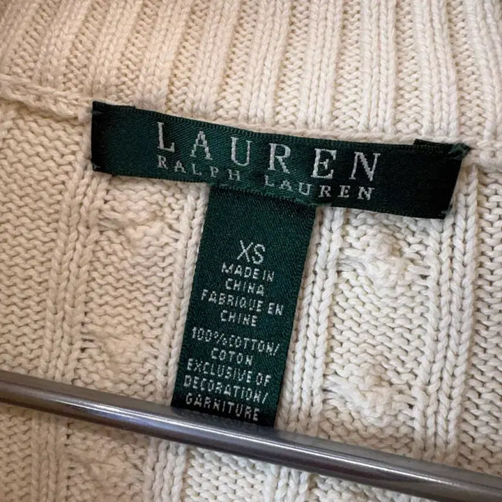[BUNJANG] Polo Ralph Lauren Ivory Cable Knit Zip-Up Sweater / [XS] 폴로랄프로렌 아이보리 케이블 니트 집업