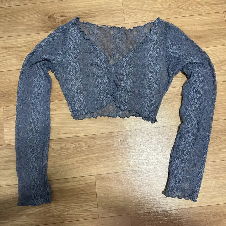 [BUNJANG] Blue Lace Crop Top / 블루 레이스 크롭 티셔츠