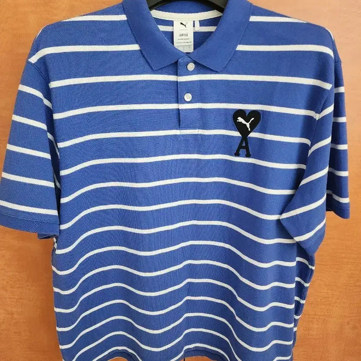 [BUNJANG] Puma x AMI Blue Stripe Short-Sleeve Polo Shirt / 푸마 아미 블루 스트라이프 반팔 카라티 팝니다.