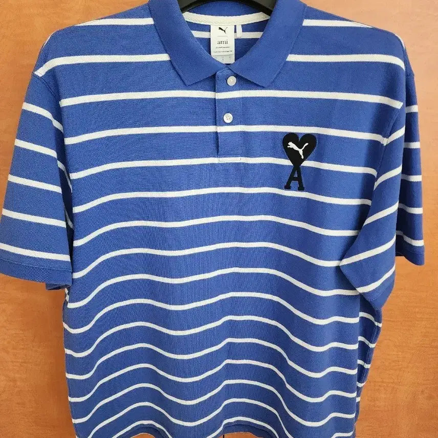 [BUNJANG] Puma x AMI Blue Stripe Short-Sleeve Polo Shirt / 푸마 아미 블루 스트라이프 반팔 카라티 팝니다.