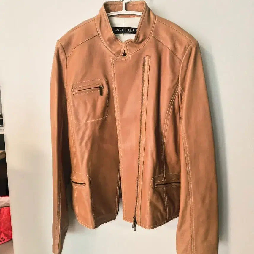 [BUNJANG] Anne Klein Genuine Lambskin Leather Stand Collar Jacket / [ANNE KLEIN] 앤클라인 최고급 양가죽 스탠드카라 자켓