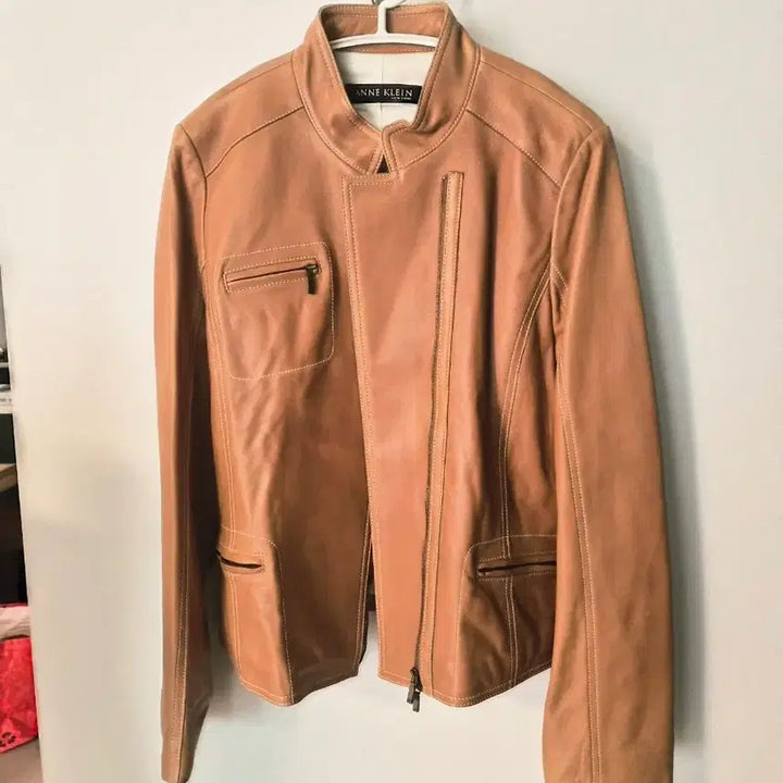 [BUNJANG] Anne Klein Genuine Lambskin Leather Stand Collar Jacket / [ANNE KLEIN] 앤클라인 최고급 양가죽 스탠드카라 자켓