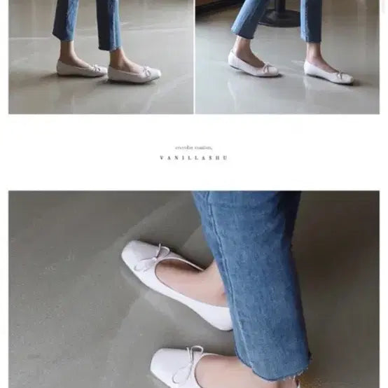 [BUNJANG] Vanilla.S Flat Shoes with Ribbon Detail - Ivory / 바닐라슈 각코 리본 고무창 플랫슈즈 아이보리 240