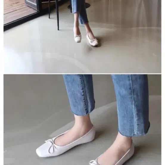 [BUNJANG] Vanilla.S Flat Shoes with Ribbon Detail - Ivory / 바닐라슈 각코 리본 고무창 플랫슈즈 아이보리 240