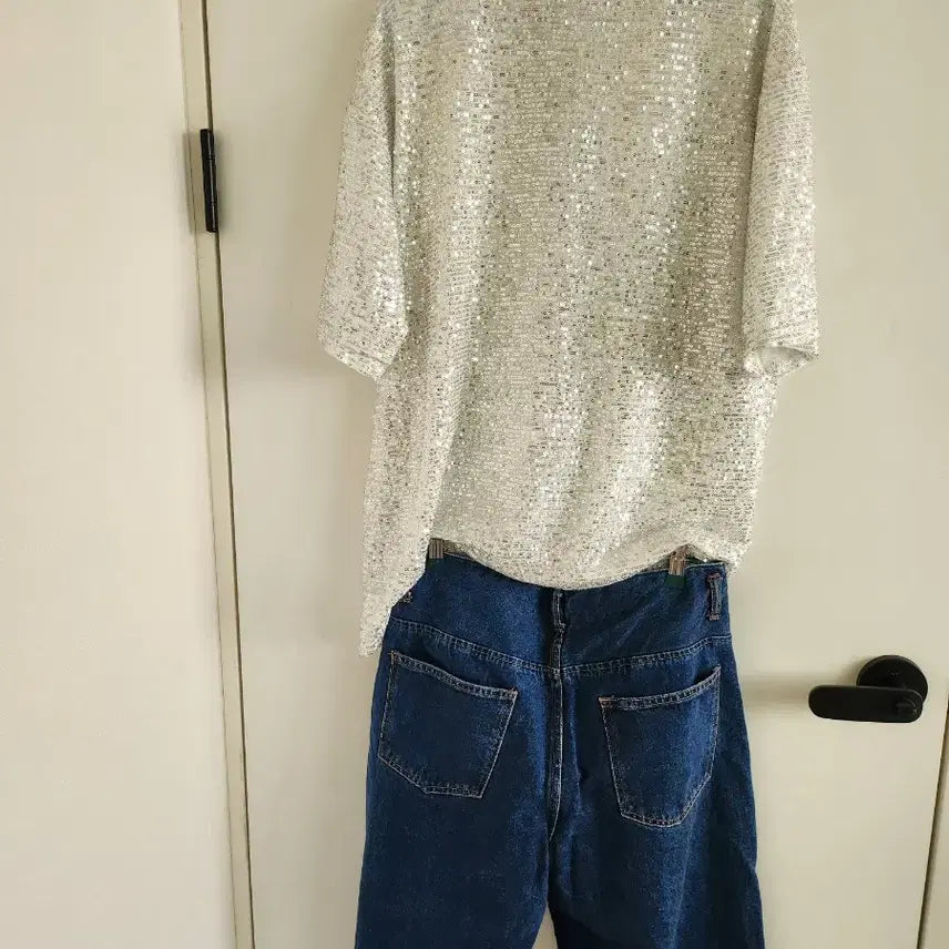 [BUNJANG] Sequin Short Sleeve T-Shirt / 스팽글 반팔 티셔츠