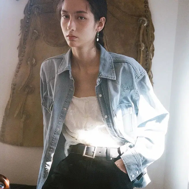 [BUNJANG] Urbanic 30 Western Denim Shirt Light Blue / 얼바닉30 웨스턴 데님 셔츠 라이트 블루